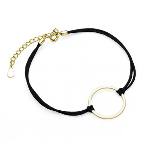 Bratara cu snur negru cu cerc din argint placat cu aur galben DiAmanti Z1671BG_B-DIA (Argint 925‰ 0,7 g.)